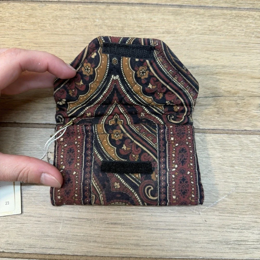 Vtg Vera Bradley Credit Card Case Mini Wallet Mocha Paisley Brown Black Rare USA
